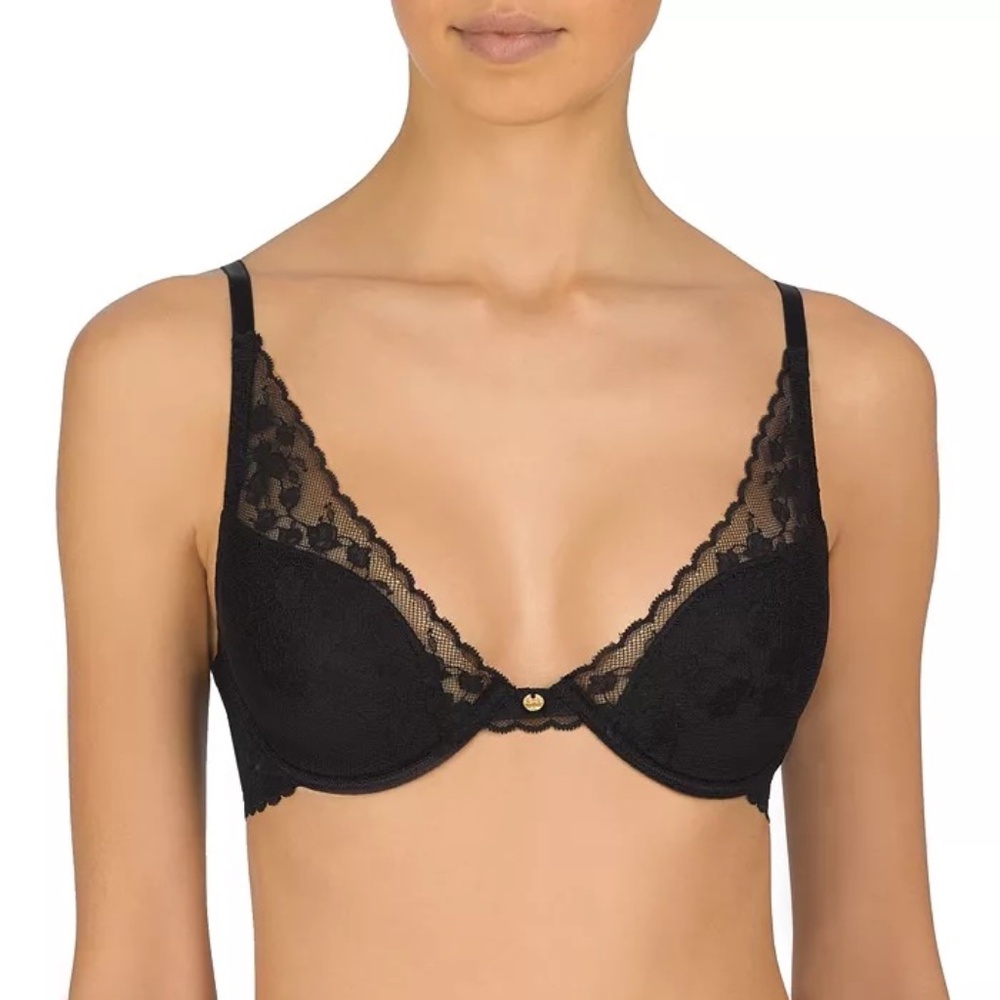 Natori Cherry Blossom Convertible Contour Lace Underwire Bra Black 34DD #721191